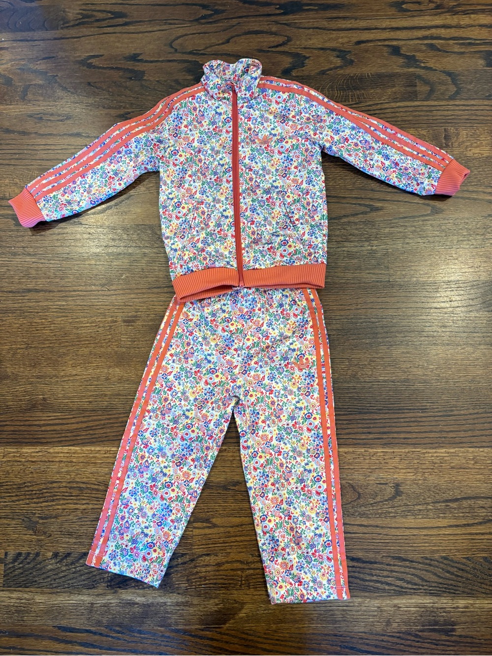 Adidas Girls Floral Track Set Coral Trim 3T